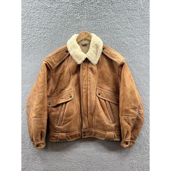 Vintage Men’s Shearling Leather Bomber Jacket Size 44 Made in Uruguay